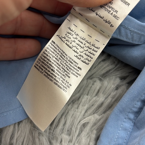 Chico's Sky Blue Button-Up Blouse Flap Pockets LS Modal Polyester Blend 2 (12-14 - Picture 13 of 16